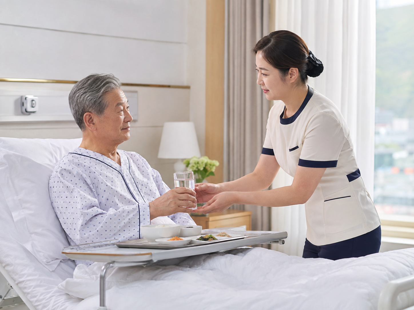 병원에서 환자를 돌보는 간병인
